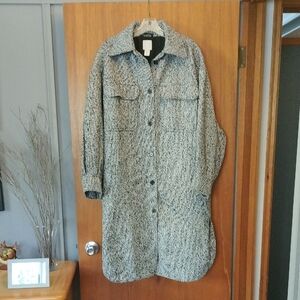 H&M Black and White Oversized Tweed Coat